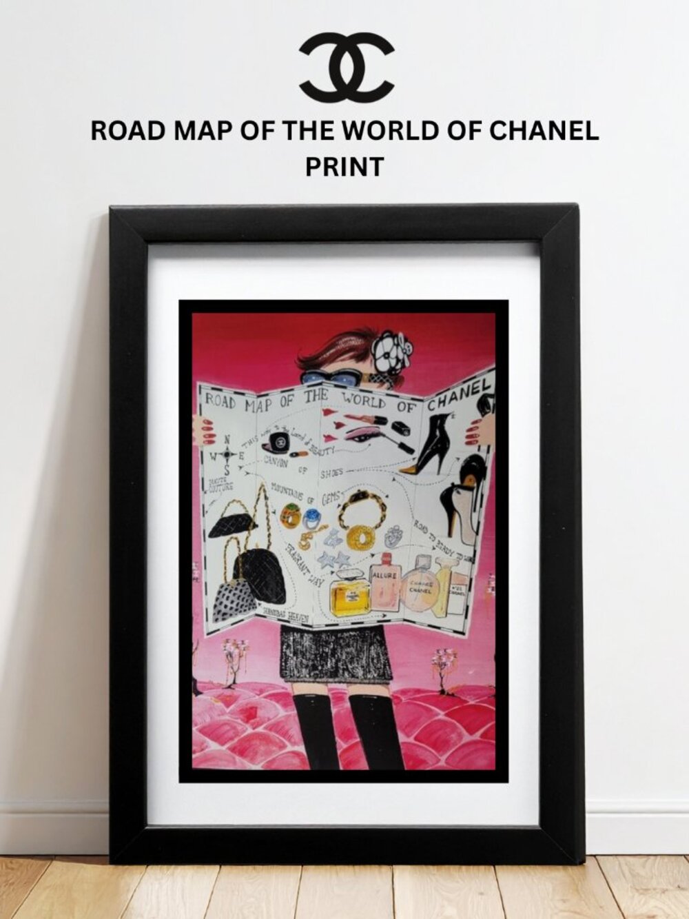 Vintage CHANEL Print Poster Road Map of the World of CHANEL 12x18 Karl Lagerfeld